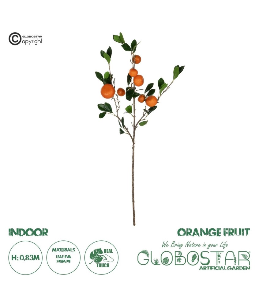 GloboStar® Artificial Garden ORANGE FRUIT BRANCH 21435 Τεχνητό Διακοσμητικό Κλαδί Πορτακαλιά Y83cm
